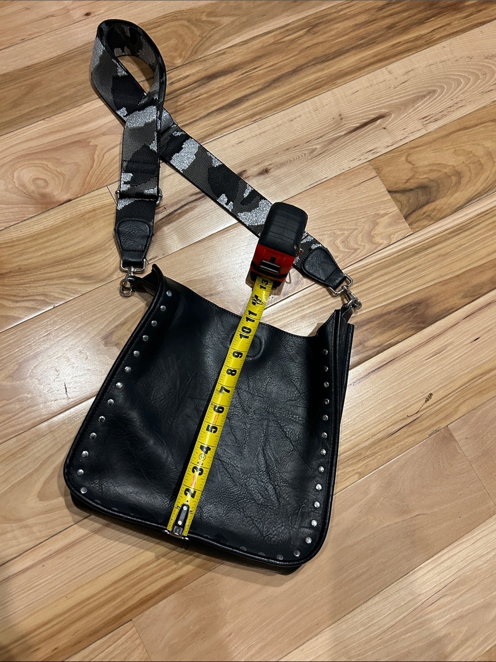 Black Studded Crossbody Bag with Camouflage Strap - Picture 4 of 4